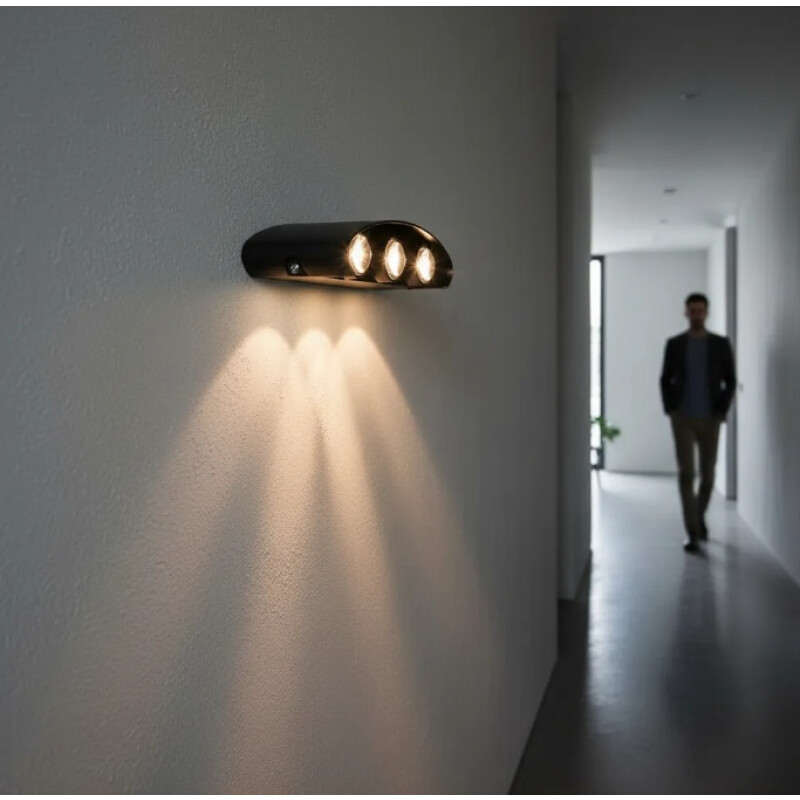 Aplique Bidireccional Exterior Jardín Led Integrado 6x2w Negro