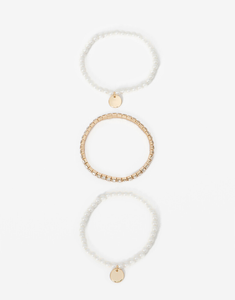 Pulseras Elásticas Sets Perla Set De Pulseras Con Perlas - Dorado