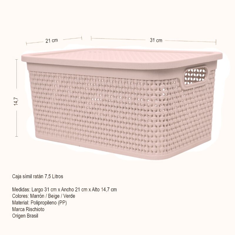 Set x2 Caja simil ratán 7,5 lts ROSADO