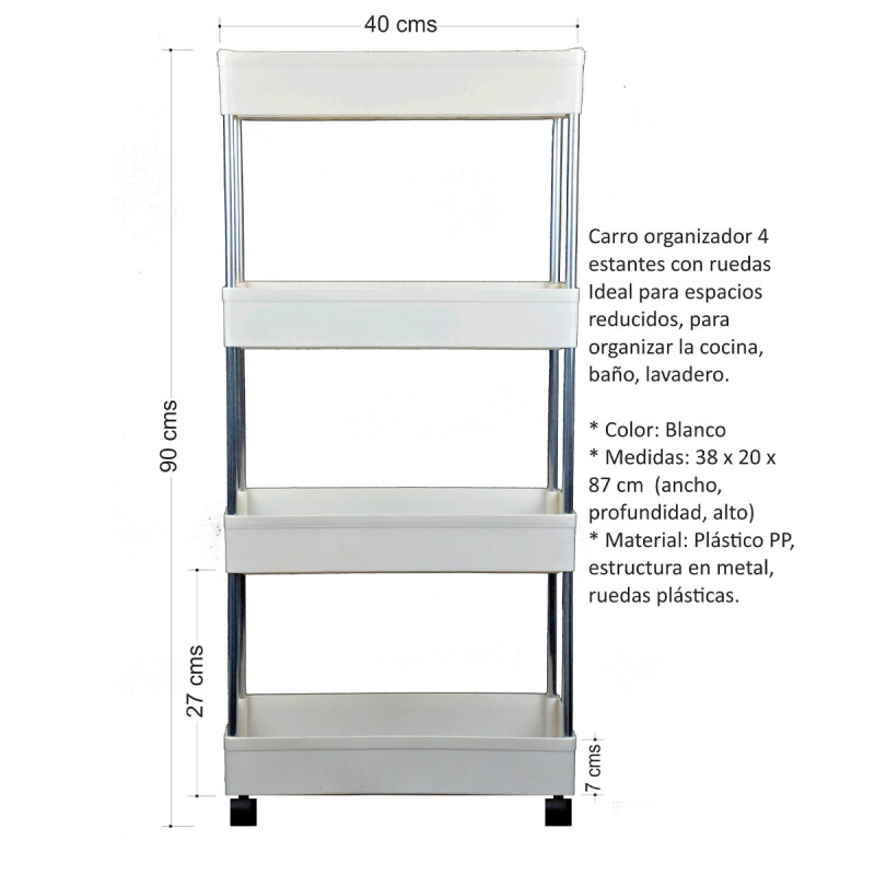 Carro organizador de 4 estantes con ruedas BLANCO