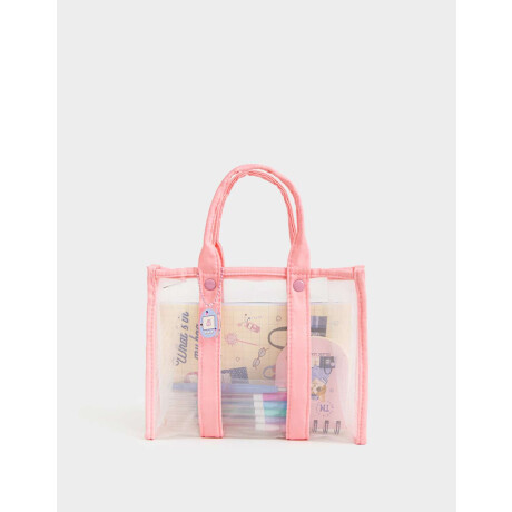 Set De Librería En Cartera De Mesh Rosa Claro