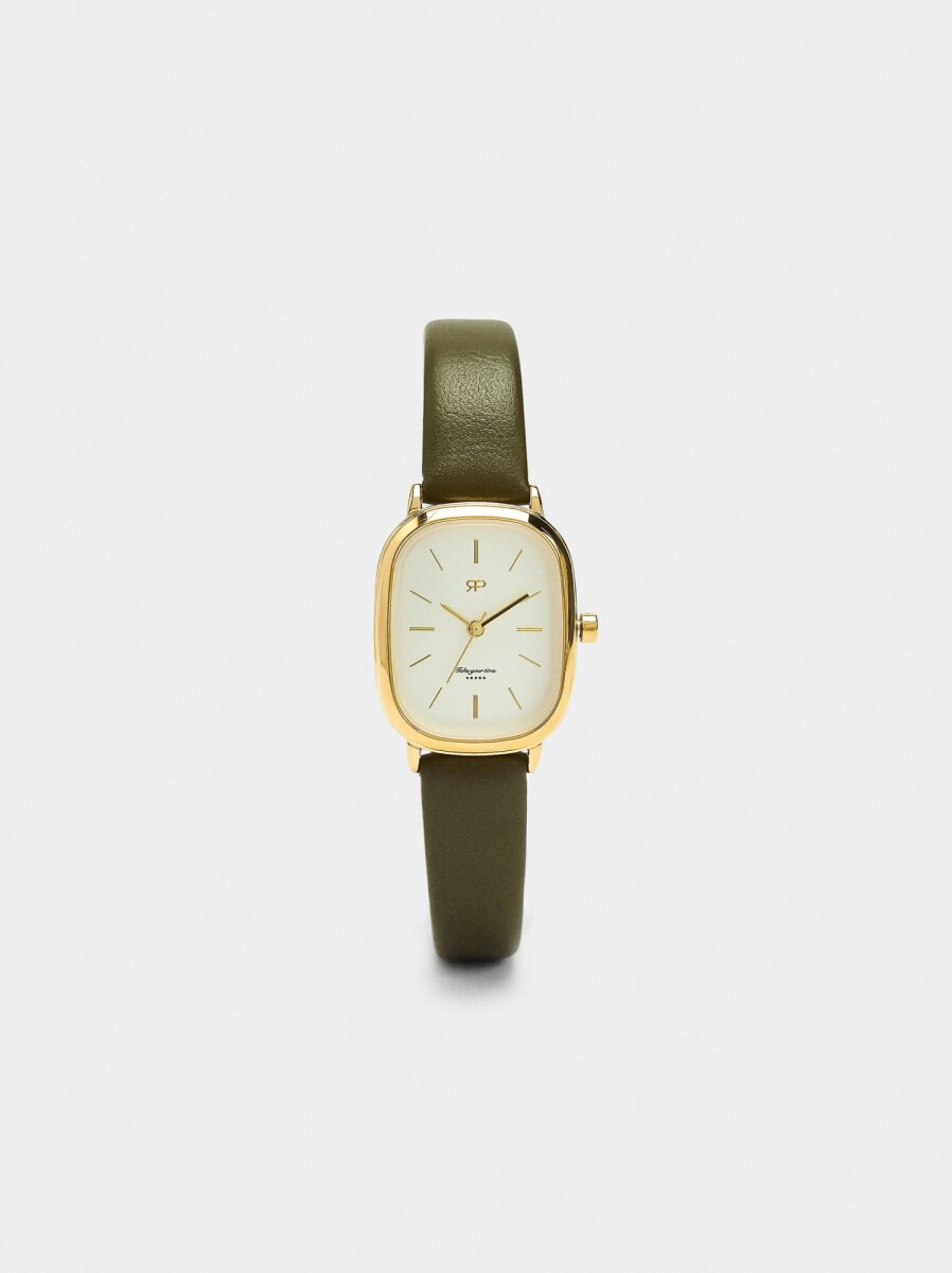 Reloj Rectangular Con Pulsera Efecto Piel - caqui 