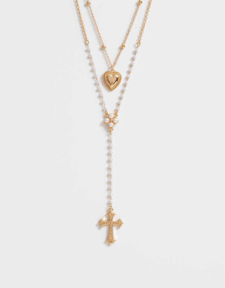 Collar Corto Con Cruz - Dorado 