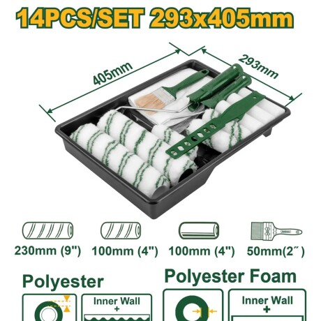 Set Rodillos De 4 9 Con Bandeja + Brocha 14 Piezas Set Rodillos De 4 9 Con Bandeja + Brocha 14 Piezas