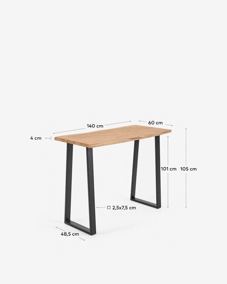 Mesa alta Alaia de madera maciza de acacia con acabado natural 140 x 60 cm Mesa alta Alaia de madera maciza de acacia con acabado natural 140 x 60 cm