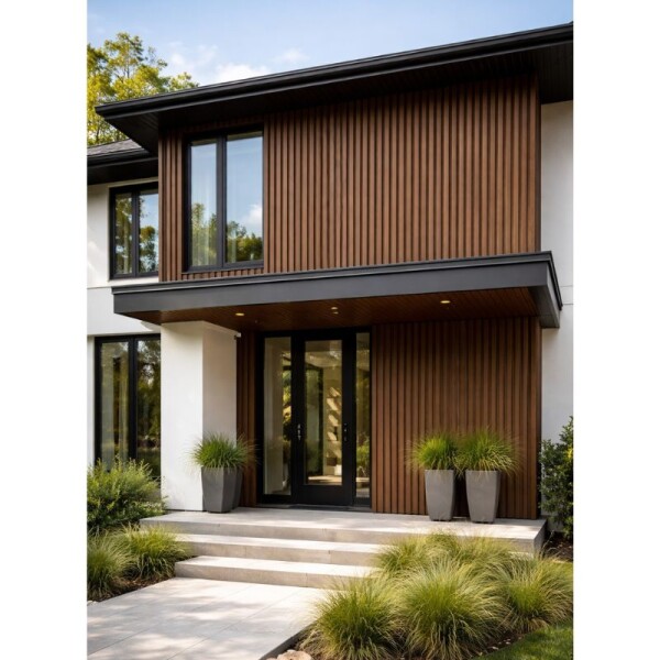 REVESTIMIENTO EXTERIOR WPC - PANEL 22 CM X 2.90 MT MARRON CON BASE NEGRA REVESTIMIENTO EXTERIOR WPC - PANEL 22 CM X 2.90 MT MARRON CON BASE NEGRA