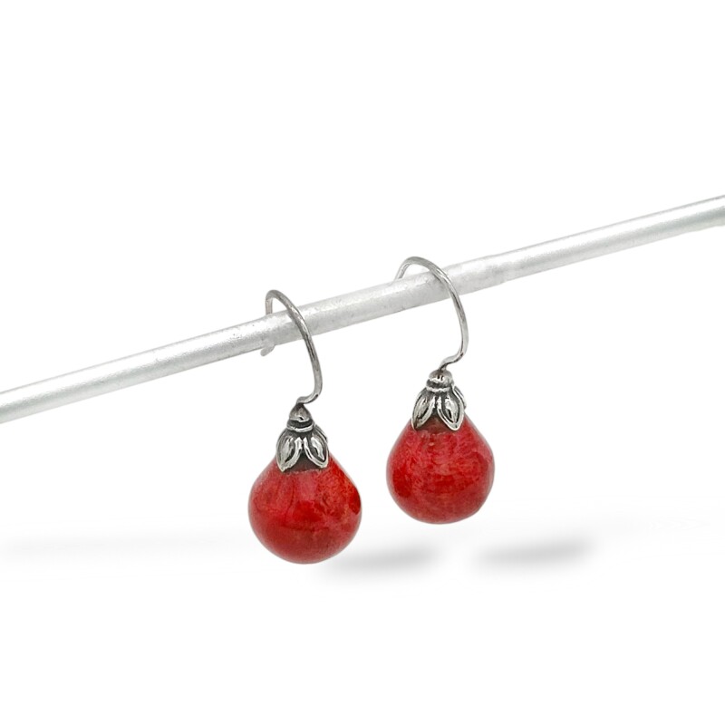 Caravanas Gota-Plata 925-Piedra Coral rojo-CA3388 Conpiedra
