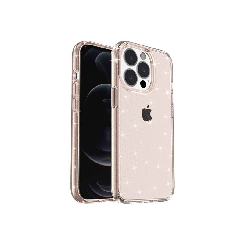 Protector iPhone 15 Pro transparente con brillos color dorado Protector Iphone 15 Pro Transparente Con Brillos Color Dorado