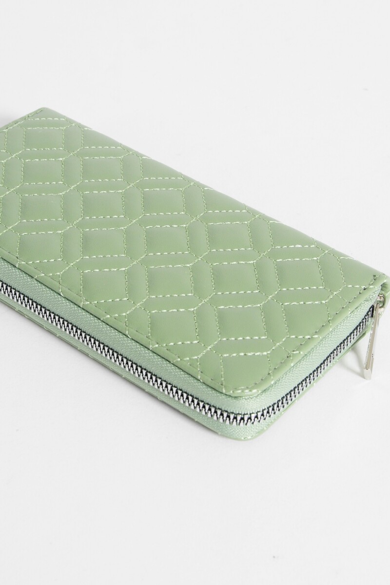 Billetera rectangular matelaseada con cierre verde