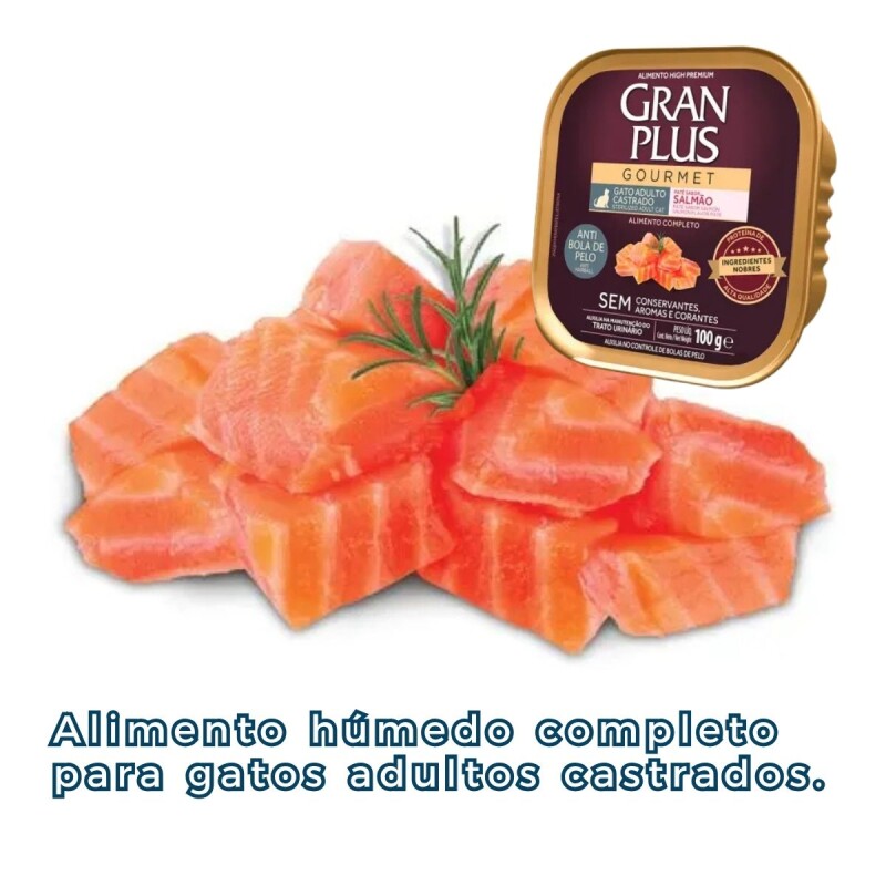 PATE GRAN PLUS GATO CASTRADO ADULTO SALMON ANTI BOLA DE PELO 100 GRS PATE GRAN PLUS GATO CASTRADO ADULTO SALMON ANTI BOLA DE PELO 100 GRS
