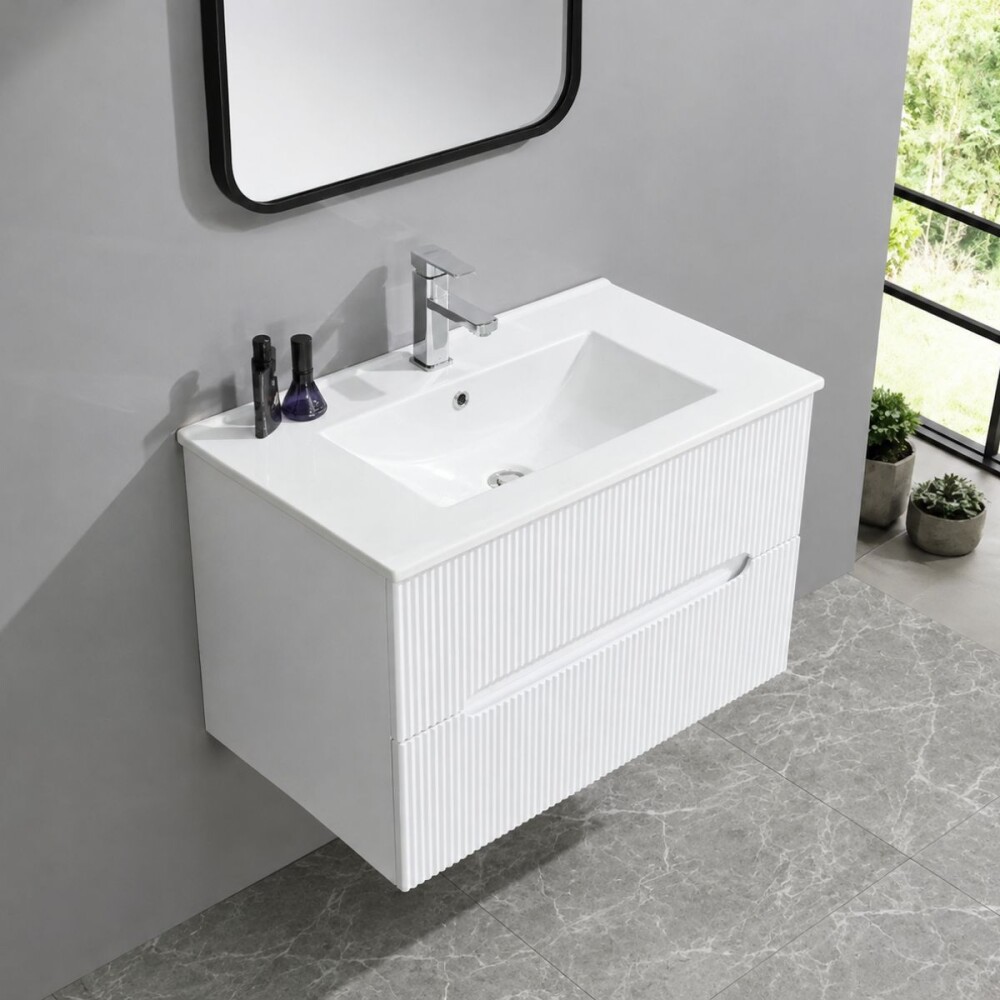 Mueble de baño 2 cajones Blanco Ripado 60cm Mueble De Baño 2 Cajones Blanco Ripado 60cm