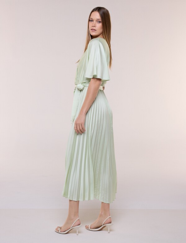 Vestido Saten Plisado VERDE CLARO