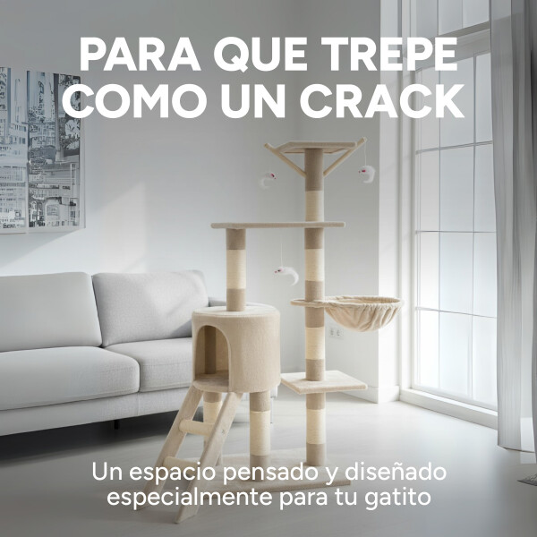 Rascador Torre 5 Niveles En Felpa Y Sisal Para Gato Juego Color Variante Beige