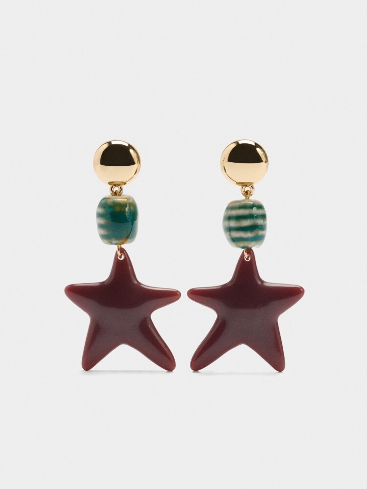 Pendientes Largos Estrellas Con Cerámica multicolor