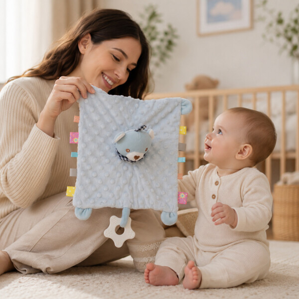 Peluche Manta de Apego Sensorial con Mordillo Hipopótamo Color Azul