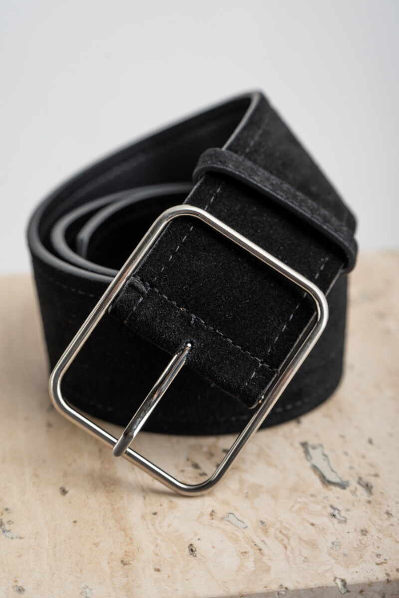 Cinto Cuero Hebilla Cuadrada Negro