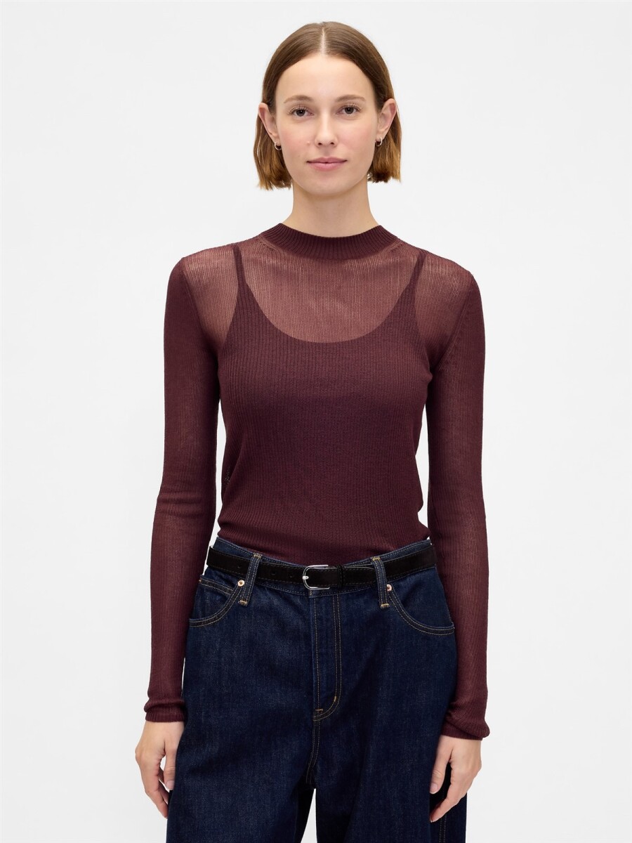 SHEER FITTED CREW - Bordeaux 