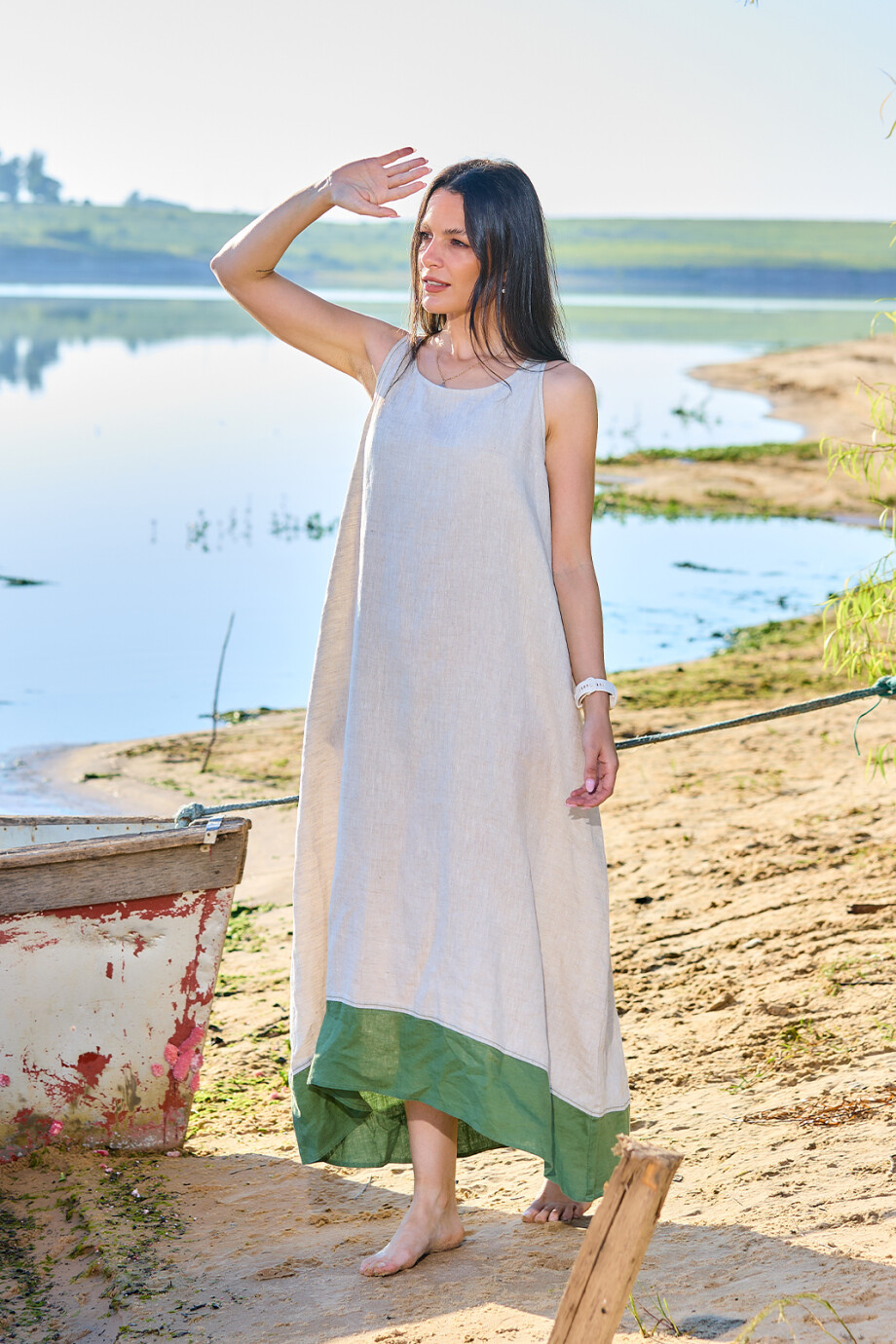 Vestido Toledo Beige con Verde