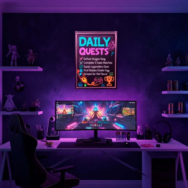 Cartel Pizarra LED 40x30cm Luces Colores + Marcadores Neón Color Negro