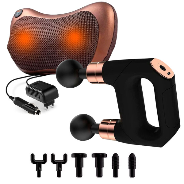 Masajeador Corporal Massagegun + Almohada Masajeadora COMBO MASAJEADORES 916796 + 902871