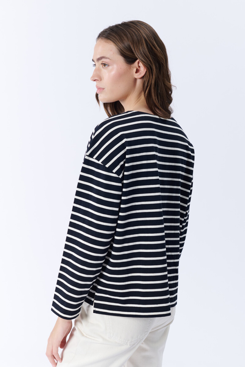 Remera Manga Larga Rayas Crudo Y Negro