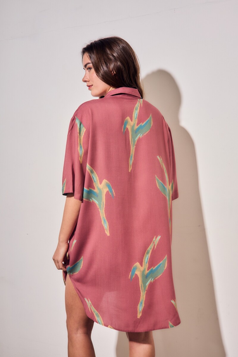 Vestido Camisero Con Lino Print