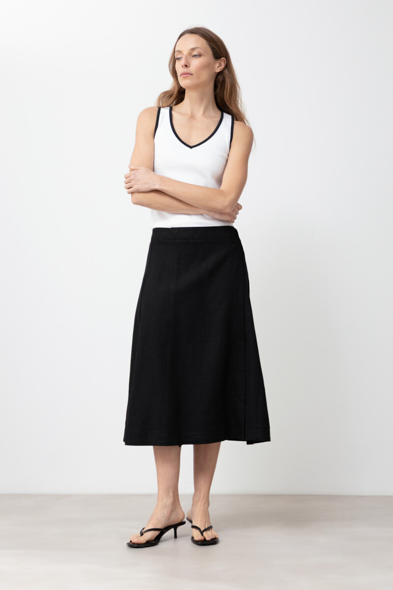 Falda cruzada de lino negro