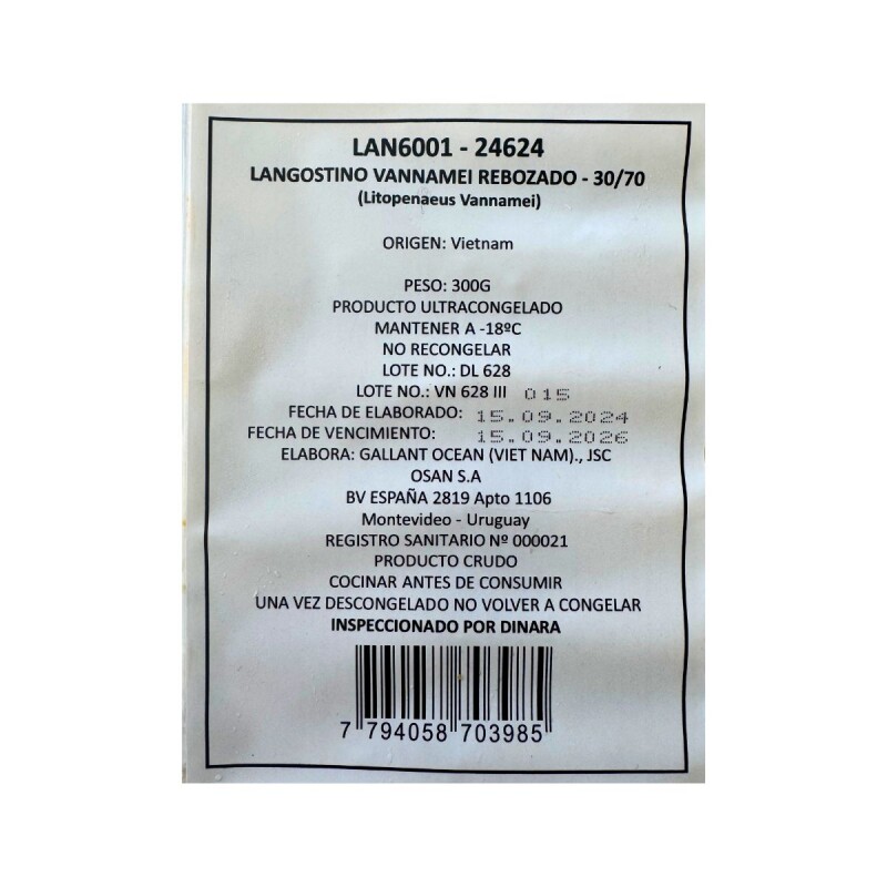 LANGOSTINO VANNAMEI REBOZADO - 300 grs Langostino Vannamei Rebozado - 300 Grs