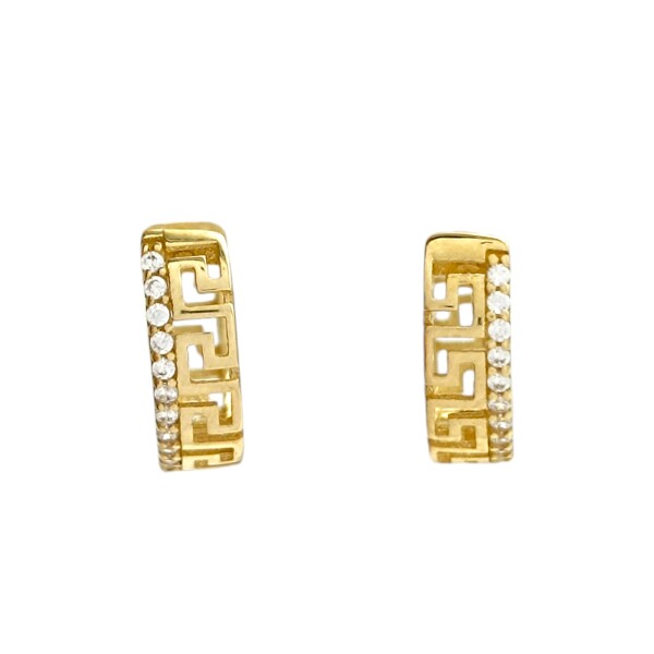 Caravanas aros Greca y zirconia de oro- Oro bajo - Zirconia- CA8155 conpiedra