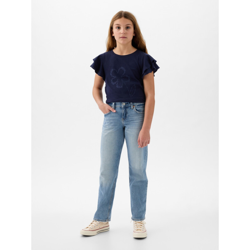 SS RUFFLE EMBRO BETTER GRPH TEE NAVY UNIFORM