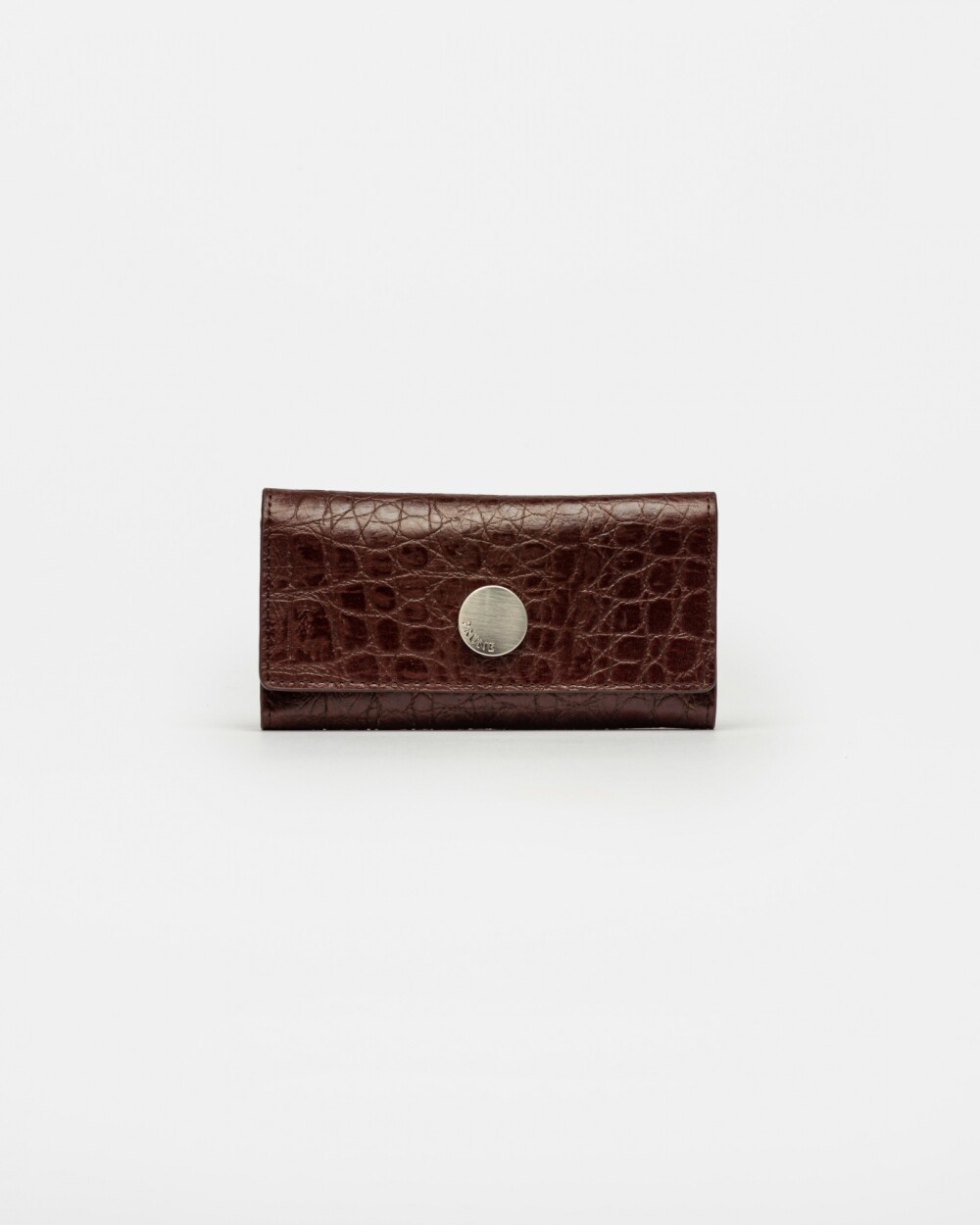 Billetera Cataluña En Cuero Grabado Croco Red Tabaco