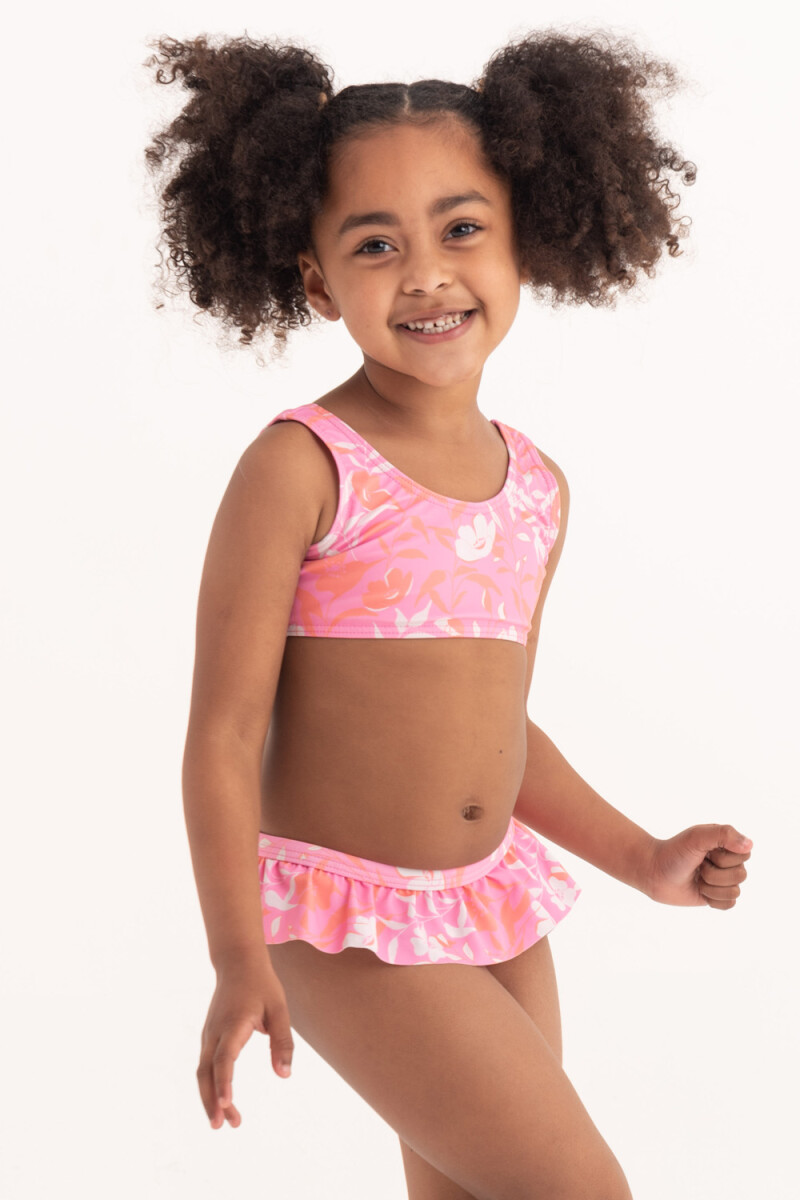 Bombacha bikini con volados - Flores Rosado 