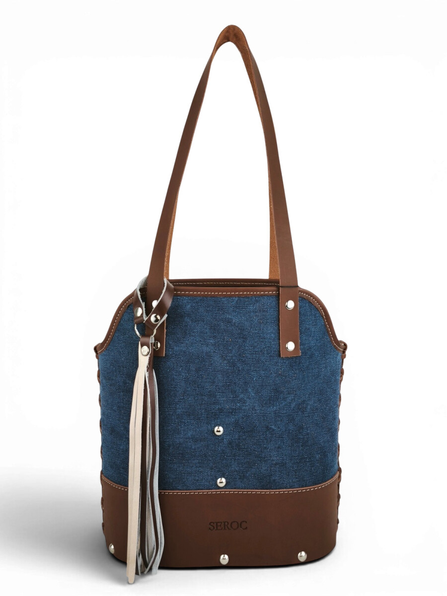 Matera de lona con base de madera y porta celular - Azul 