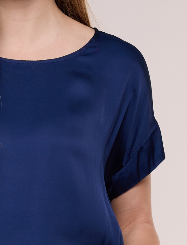 Blusa Saten Manga Corta AZUL