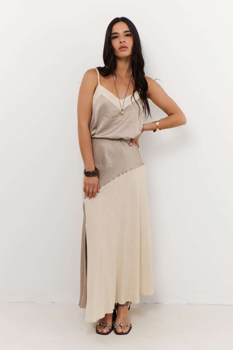 FALDA LINO SATEN BEIGE