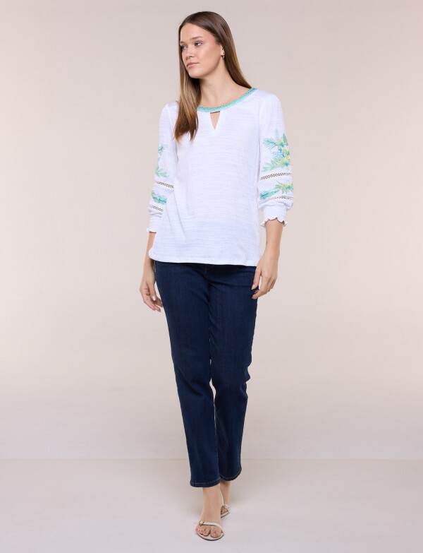 Blusa Con Textura & Bordados BLANCO/MULTI