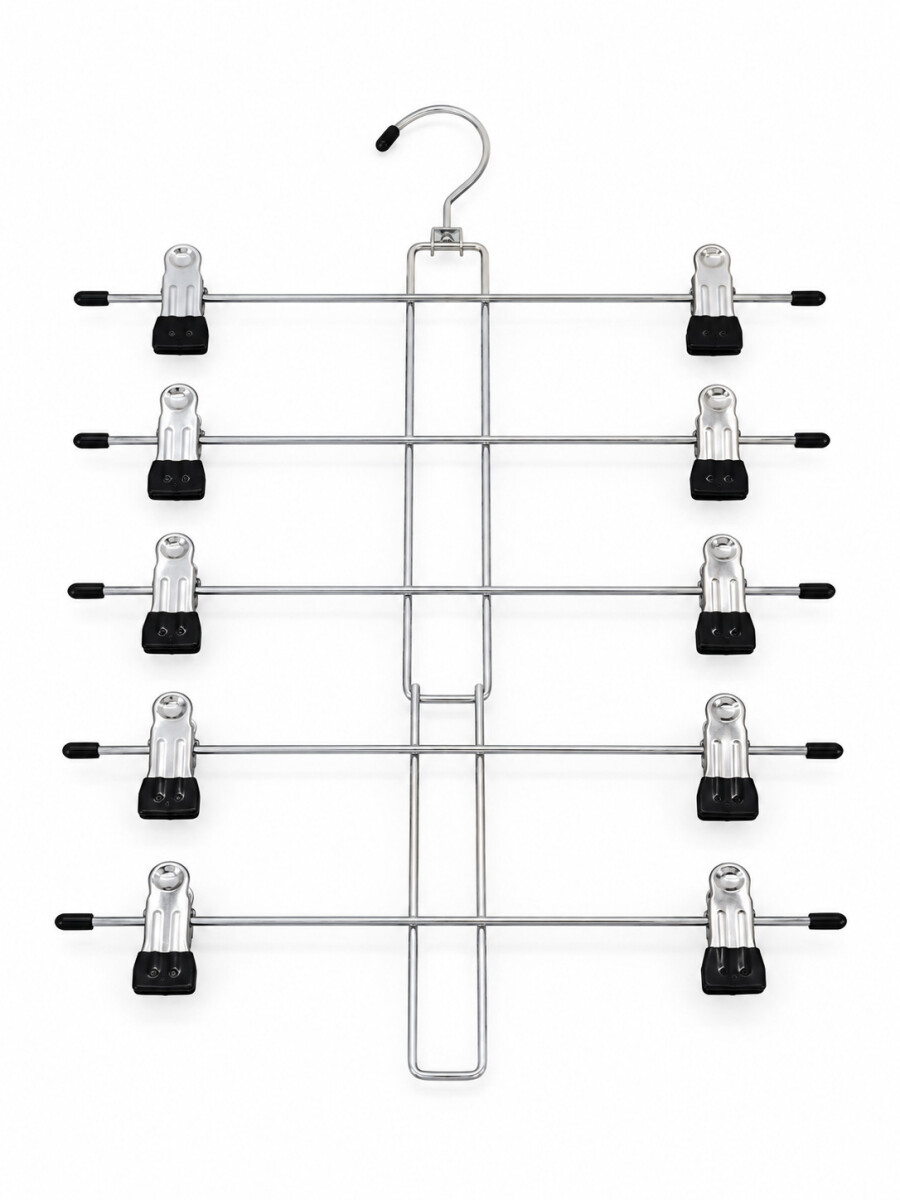 PERCHA MULTIPLE PARA PANTALONES - PLATEADO. 