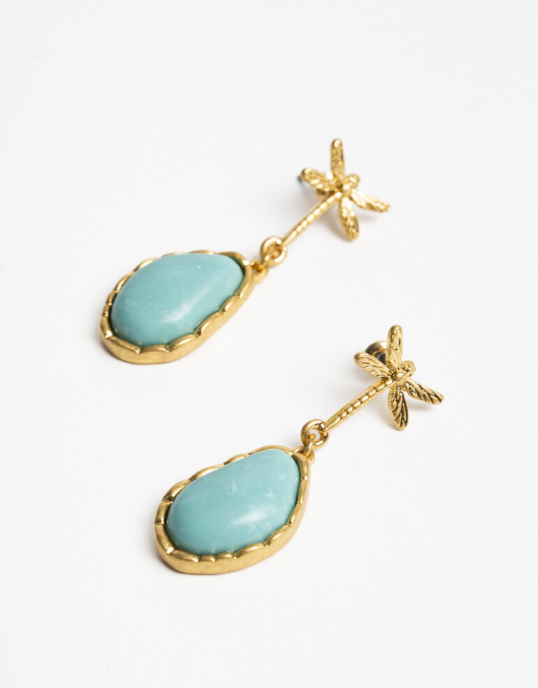 Aros Colgantes Cortos Color Aros Colgantes Piedra - Combinacion Bicolor