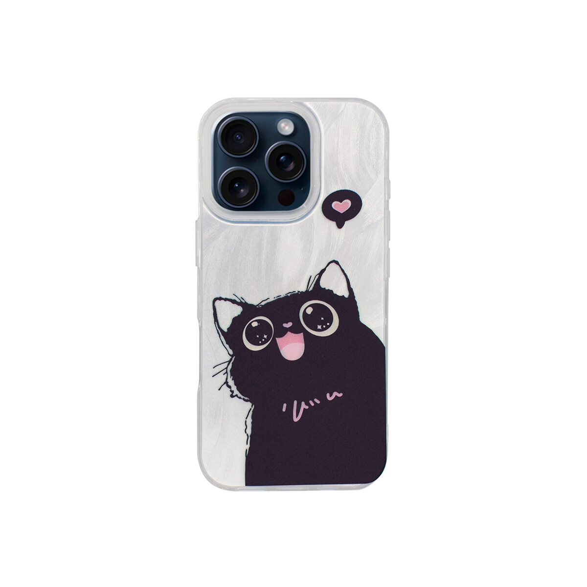 Protector para iPhone 15 Pro plateado diseño gato animado 