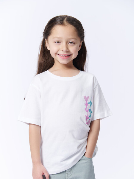 Remera Manga Corta Estampa Flores Blanca