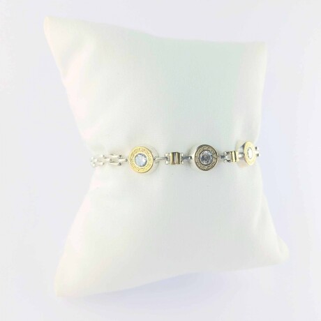 Pulsera de plata 925 con 3 circonias centrales y double en oro 18 ktes. Pulsera de plata 925 con 3 circonias centrales y double en oro 18 ktes.