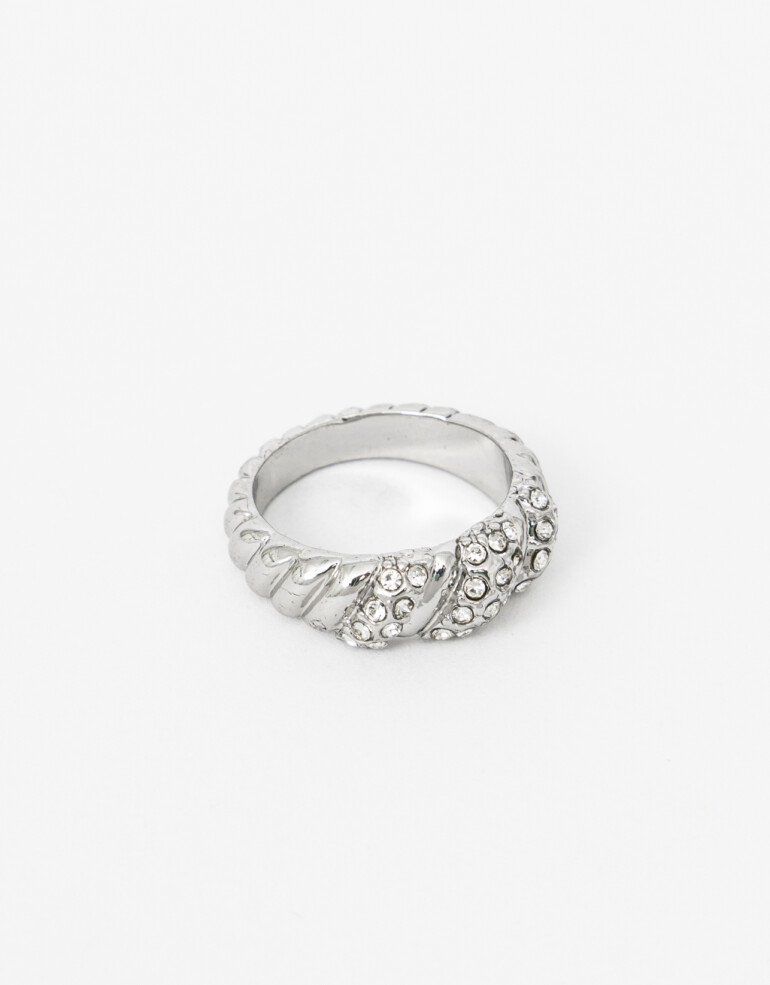 Anillos Medianos y Grandes Metal Anillo Metal Y Strass - Plateado Rodio
