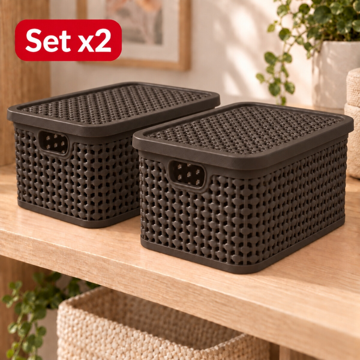 Set x2 Caja simil ratán 2,5 Lts - CHOCOLATE 