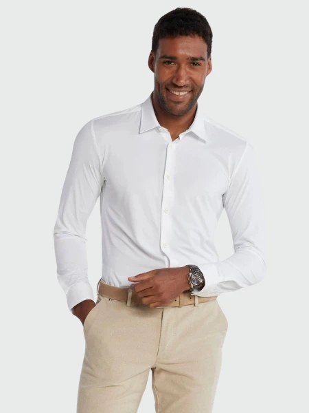 BOSS -Camisa manga larga slim fit, P-ROAN-KENT Blanco