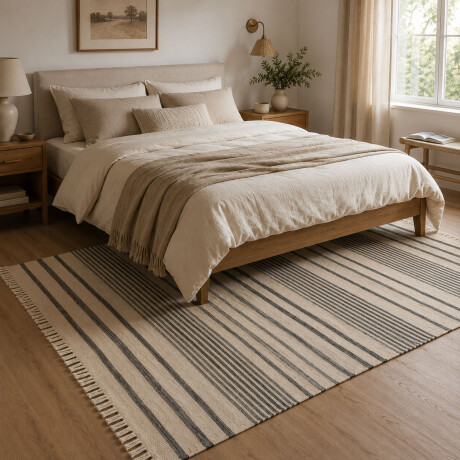 Alfombra Grande Estilo Líneas Moderna Con Flecos Natural
