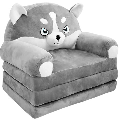 Sillón Cama Plegable 2 En 1 Infantil Animales Felpa Gris
