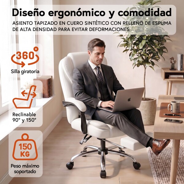 Silla Oficina Sillon Escritorio Ejecutiva Ergonomica Cuero con apoyapies IMBACK Color Blanco Silla Oficina Sillon Escritorio Ejecutiva Ergonomica Cuero con apoyapies IMBACK Color Blanco