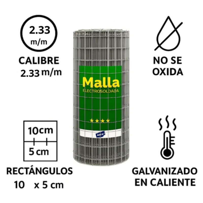 Tejido Malla Electrosoldada Galvanizada 2.33mm 1.50 X 25 Mts Gris