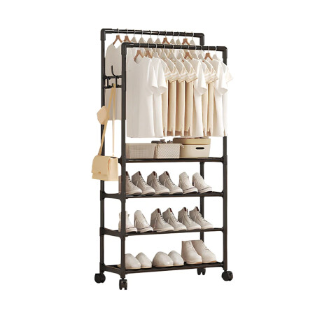 Perchero Organizador de Pie Multif 3en1 4Niveles 56x33x188cm Negro