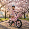 Bicicleta rodado 16 con rueditas, canasto, casco y banderita Rosa